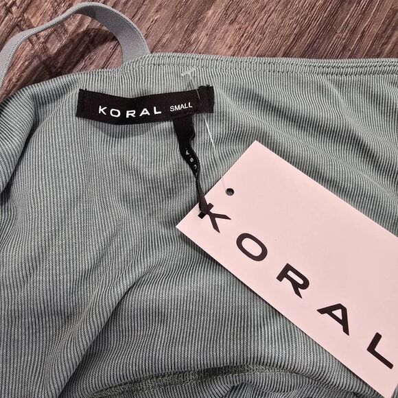 KORAL Ribbed Halter Crop Tank Top Size S NWT | Sage Green Button Front Brami - Picture 3 of 11
